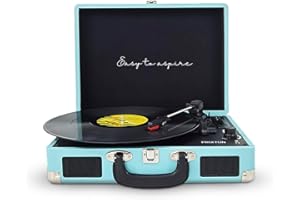 PRIXTON Platine Vinyle VC400, Tourne-Disque Vintage avec Bluetooth, Lecteur et Convertisseur des vinyles, 2 Haut-parleurs intégrés, Design Mallette, 3 Vitesses 33/45/78, Couleur Bleu