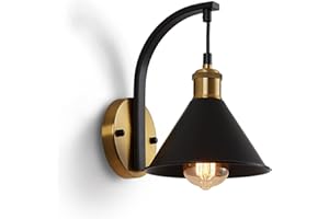 ENCOFT Vintage Lampada da Parete Interna, Industriale Applique da Parete in Metallo, Applique Illuminazione da Muro E27 per Soggiorno Camera da Letto, Lampada da Parete con Paralume Retro Nero