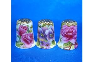 BIRCHCROFT CHINA Lot de 3 dés à coudre à collectionner en porcelaine Motif fleurs d'été Doré