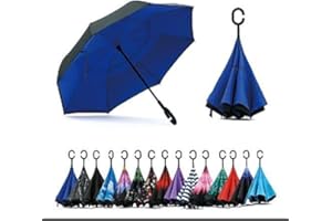 Jooayou Double Layer Inverted Umbrella, C Shape Handle Reverse Folding Umbrella, Anti-UV Windproof Travel Umbrella with Carrying Bag
