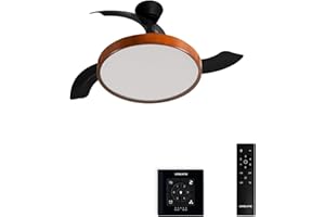 CREATE / WIND CLEAR STUDIO M/Ventilatore da soffitto con luce nero e legno scuro con controllo da parete e telecomando / 40W, Pale retrattili, Ø108 cm, funzione estate-inverno