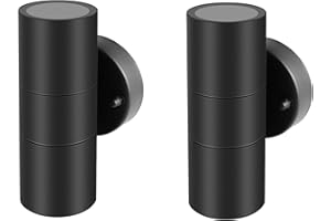 Kerry Outdoor Wall Lights, Up Down Mains Powered Lighting, Black Stainless Steel IP44 Waterproof, Exterior Wall Sconce for Indoor, Front Door, Patio, Hallway, Porch, Garden, Garage, Post - 2 Pack