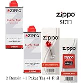 Zippo Benzin+1 Paket Taş+ Fitil Seti