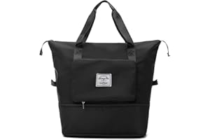 Crazy bean Travel Duffel Bag Overnight Weekend Bag for Women and Man Dry Wet Separation Expandable Luggage Sports Gym Bag for Travel Vocation Sports（Black）