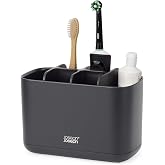 Joseph Joseph Easy-Store Toothbrush and Toothpaste Holder, Compatible with Electric and Traditional Brushes, 6 Compartments,