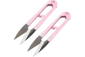 Qoosea 2PCS Metal U-Shaped Grip Sewing Scissors Yarn Thread Tailors Cutter Mini Small Snips Trimming Nipper - Great for Stitch,DIY (Pink)