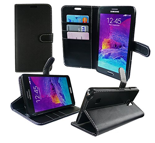 Emartbuy Samsung Galaxy Note 4 Premium PU Leather Funda Wallet Soporte Carcasa Case Cover PU Cuero Negro con Tarjeta de Cr  dito Slots