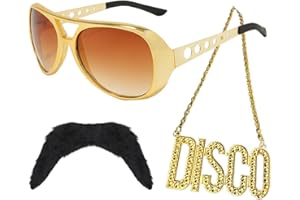 RichMoho Men Hippie Costume Set Disco Costume Accessories Women Disco Necklace Sunglasses Mustache 60s 70s Costume Accessories Hippie Glasses 50S 60S 70S 80S Discos Theme Party