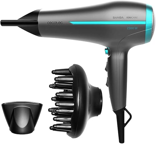 Cecotec Secador de Pelo Iónico Bamba IoniCare 5200 Aura Black. 2300W, Concentrador y Difusor, Cabello Sin Encrespamiento, Mot