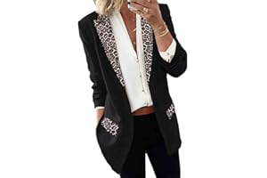 Tomwell Femme Élégant Blazer Femme Chic Veste Blazers Veste De Costume Manche Longue Imprimé Léopard OL Bureau Affaires Pockets Costume Blouson Jackets Cardigan Blazer