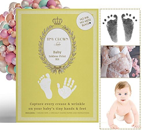 Tiny Crown Luxury Inkless Baby Hand and Footprint Complete Kit No Messy Ink Y Pack (Black)