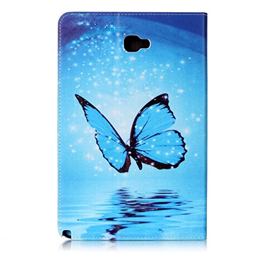 Etsue Kunstleder Schutzhülle für Samsung Galaxy Tab A 10.1 Zoll/P580 Leder Tasche Bookstyle Hülle Flip Case Wallet Cover, Bunte Retro Muster Schutz Hülle Etui Schale Weich TPU Innere mit Magnetverschluss Standfunktion Kartenfächer für Samsung Galaxy Tab A 10.1 Zoll/P580 + 1x Glitzer Staub Stecker + 1x Blau Eingabestift-Butterfly - 3