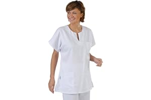 Hurry Jump Label Blouse Tunique médicale SARRAU de Travail col goute d'eau Sergé 210 gramme Couleurs Blanc Enfilage par la tête Lavage Machine 90 degrés ou Industriel