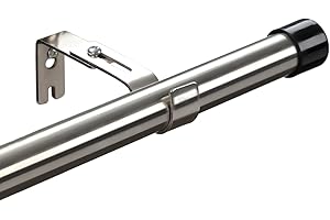 Harrms Bastone per tende Argento estensibile, 76-365cm, Bastone per tende regolabile in acciaio inox, bastone per tende con staffe e terminali neri per camera da letto, salotto