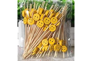 AILEXI Cocktailspieße, 100 Stück, Holz-Zahnstocher, Partyzubehör, Rüschen, Fingerfood, Obst, Sandwich-Knabbereien – gelbes Lächeln