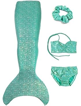 UraMermaid Nuovo Bambino Ragazze 5pz Coda Di Sirena Per Nuoto Con Uramermaid Elastica Monopinna, Bikini Top, Mutandine...