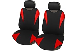 Lupex Shop Coprisedili coppia anteriore universali in poliestere adattabili a tutte le auto con sedili standard - modello R2 - Nero/Rosso