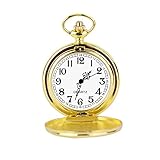 Cuitan Unisex Retro Taschenuhr mit etwa 37,5cm Halskette Kette, Polierte Oberfläche Zeiger Arabische Ziffern Quarzwerk Kettenuhr Umhängeuhr Pocket Watch für Herren und Damen - Gold
