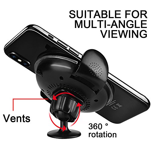 Caricatore Wireless Auto, innislink Caricabatteria Wireless da Auto Caricatore Senza Fili Veloce Air Vent Supporto a Ventosa per iPhone X/8/8Plus Samsung Note 8/S8 Huawei e Altri Dispositivi Qi - Nero