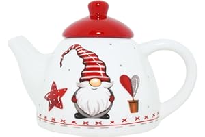 CREOFANT Kaffee Tee Kanne · erhabenes Wichtel Design in 3D · Keramik · Weihnachtskanne Weiß · Festtagstafel · Weihnachten Geschirr · Kaffeekanne 450ml · Gnom · Teeservice · Wichtelgeschirr