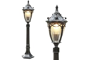 MENGJAY TRADE Classico Lampada da Terra in Alluminio E27,Lampada per esterno Impermeabile Lampada da Strada Alto palo Custodia in Alluminio pressofuso Lampione Stradale Esterno a pilastro Terrazzo