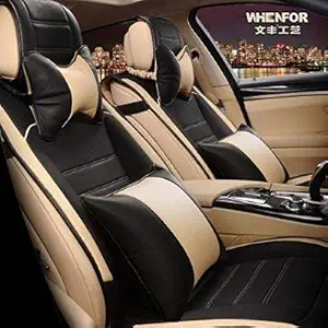 3D FRONTLINE PU Leather Car Seat Cover for Kia Sonet-Beige Black