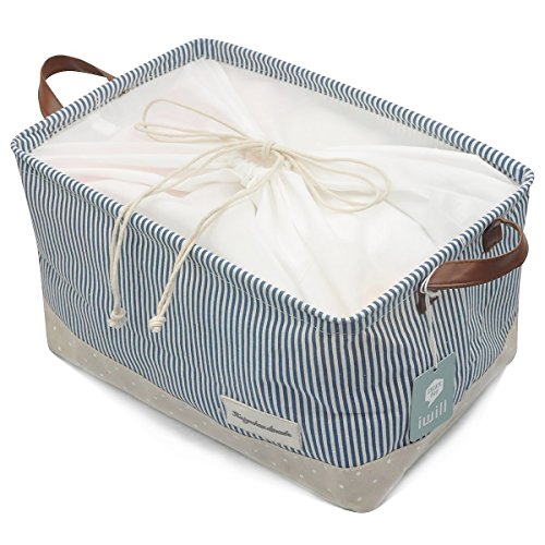 Organisieren Körbe für Kleidung Lagerung – Lagerung Körbe aus umweltfreundlichen Baumwolle. Arbeitet als Stoff Schublade, Babyraum, Spielzeug-Speicher. Hohe Qualität Kinderzimmer Körbe passen auf die meisten Regale, Marineblau - 3