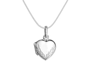 HEATHER NEEDHAM SILVER Heather Needham Sterling Silver Childrens Heart locket Necklace on 15" curb chain - engraved locket - SIZE: 13mm. Gift boxed 8012/15