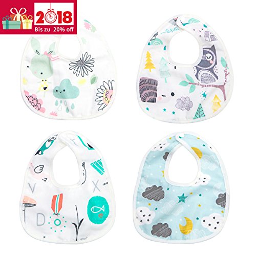 4er Baby Newborn Bib Mull-Lätzchen Muslin Bandana Dreieckstuch 100% Baumwolle Sabbern Spucken