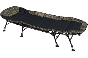 ‎MK-ANGELSPORT MK-Angelsport Angelliege 150kg belastbare 8 Bein Karpfenliege Gästebett Fischerliege Gartenliege - 5 Seasons Camou Pro Deluxe