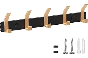 TENXSNUG Kleiderhaken Wand Garderobenleiste, Rostfrei Hakenleiste Garderobe Garderobenhaken Wandhaken mit 5 Haken, Wandgarderobe Gaderobenhakenleiste Jackenhalter für Küche, Schwarz + Gold
