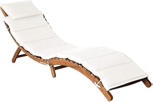 Tidyard Lettino Prendisole Pieghevole in Legno Massello d'Acacia con Cuscini Crema,Sdraio da Giardino Pieghevole in Legno,Lettino da Giardino Pieghevole,Lettino da Sole Pieghevole 184x55x64 cm