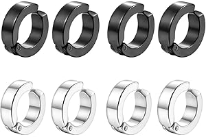 CRLLDPM 4 Paires Non-Piercing Boucles d'oreille Clip d'oreille Faux Anneaux d'oreille pour Hommes et Femmes,Fausse Boucle d'oreille Homme, Boucle d'oreille Homme,Clip d'oreille Bijoux Non Piercing