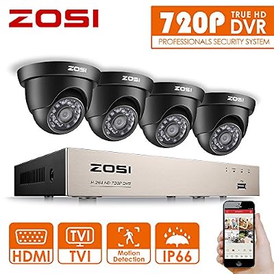 ZOSI AHD 720P Kit Vidéo Surveillance 8CH DVR 4pcs Caméra Extérieure1280TVL 720P Vision Nocturne 20m 24pcs Leds IR, Accès à distance via 3G / 4G / WiFi Smartphone, Système de Sécurité CCTV NO HDD