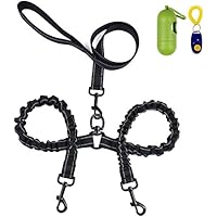 [Gesponsert]Hundeleine Doppelleine, Dual Pet Leine reflektierend Hunde Bungee Stoßdämpfende 360°, keine für zwei Hund Walking/mit extra Hund Trainer und Garbage Bag & Collector