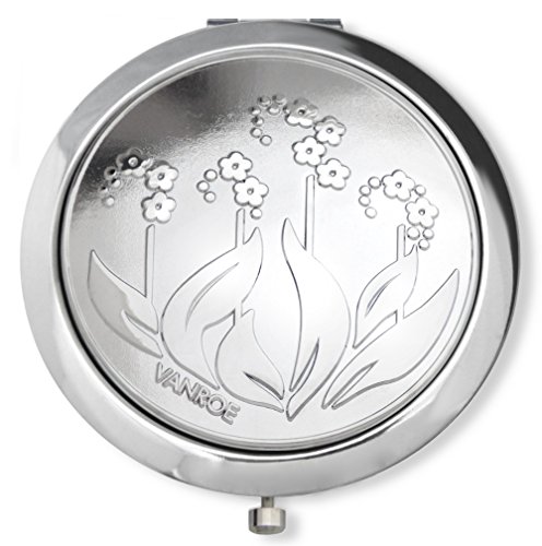 Vanroe 'Forget Me Not' Flower Designer Compact Mirror in Gift Box - Magnified, Engravable, Art Nouveau