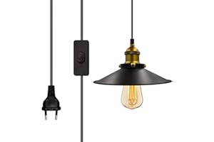 WRPACTTG Lustre Industriel, Lustre Rétro avec Prise, Luminaires Industriel avec Abat-jour, Douille E27 avec Interrupteur,Cable avec Interrupteur,pour Restaurant Salon Chambre Cuisine Bar Couloir(6M)