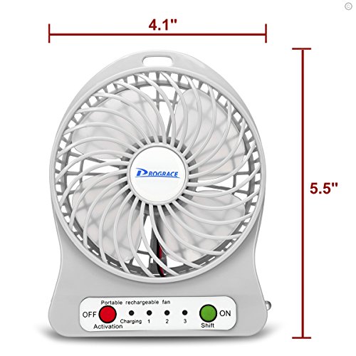 Portable USB Mini Fan, 10,2 cm 3 Speed wiederaufladbar 18650 Lion Akku/USB Lüfter Notebook Kühler Tisch Lüfter mit LED Nachtlicht, kompatibel mit USB-Port – Power Bank/Laptop/Computer - 3