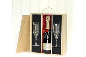 Moet & Chandon Brut Imperial Champagne 75cl and 2 Glass Flutes in a Wooden Presentation Case by Fine Food Hampers