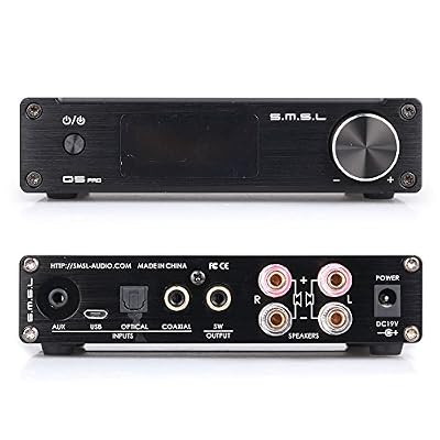 S.M.S.L SMSL Q5 Pro HiFi Integrated Mini Digital Stereo Audio 45WPC Pure Digital Amplifier AMP USB Coaxial OPT 3.5mm Headphone Jack Input + Remote Control + Power Supply Adapter
