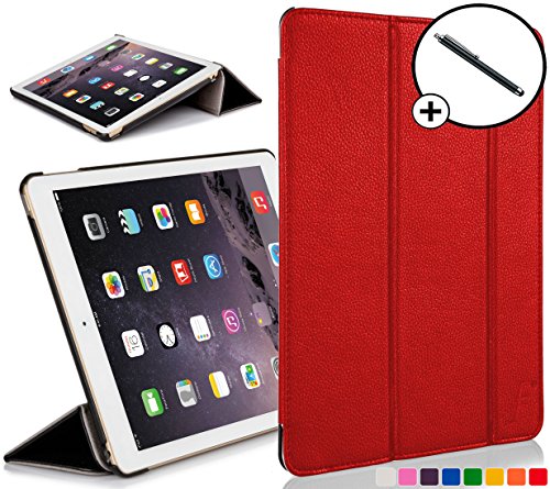ForeFront Cases® Neue Apple iPad Air Kunstleder Hülle Schutzhülle / Ständer - Magnetische Auto Sleep/Wake-Funktion für 2013 iPad Air + WiFi 16Gb, 32Gb, 64Gb, 128Gb - inkl. Eingabestift - ROT