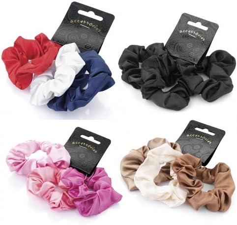 3 Brown Cream Beige Satin Hair Scrunchies AJ26657