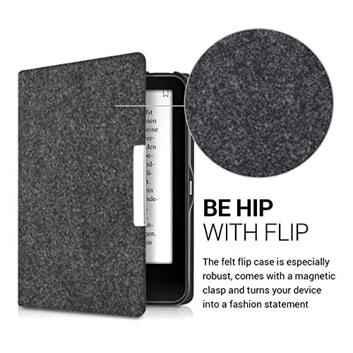 kwmobile Hülle für Tolino Vision 1 / 2 / 3 / 4 HD – Flipcover Case eReader Schutzhülle – Bookstyle Klapphülle Filz Design Dunkelgrau - 2