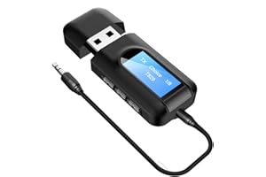 AIGOLINK 2 en 1 Émetteur Récepteur avec Prise Jack 3.5mm pour TV PC, Low Latency Adaptateur Audio Bluetooth avec Micro Transmetteur sans Fil USB Fonctionne avec Casque Enceinte Plug n Play, écran LCD