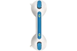 Newthinking Agarraderas de Baño con Ventosa y Indicator, 12 INCH Asa de Seguridad para Baño con Ventosas para Mayores Barra de Agarre para Discapacitados Niños, 1 Pieza(Azul)