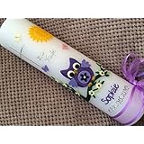 Taufkerze mit Eule - inkl. Beschriftung von Babyprince - handgearbeitete Wachsverzierungen - !!! keine Folie !!!