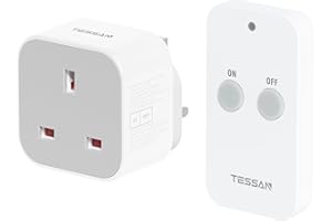 TESSAN Remote Control Plug Socket UK, Remote Socket with 30m Operating Range, Wireless Light Switch for Indoor String Lights, Lamps for Home Appliances, White
