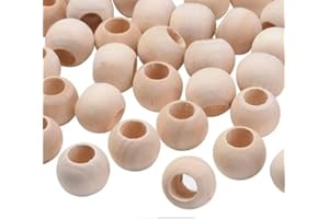 Perlin Lot de 200 perles en bois naturel - 10 mm - Grand trou - 4,5 mm - Perles rondes incolores - Non traitées - Pour le bricolage