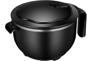 Lrtzizy Bol à nouilles rond instantané avec couvercle et poignées - Bol en acier inoxydable - Grande capacité - Noir