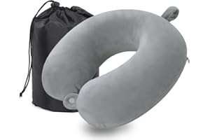 MASMAS Almohada de Viaje, Almohada para Cuello Viscoelástica de Espuma Memoria, Cómoda para la Cervical, Ortopédica Soporte de Nuca para Viajar Coche Avión Bus (Gris)